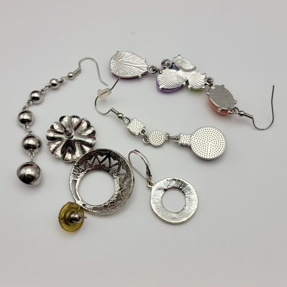 Silver Tone Colorful And Clear Crystal Pierced Earrings LOT Of 6 Pairs VTG.-MOD - Picture 11 of 11